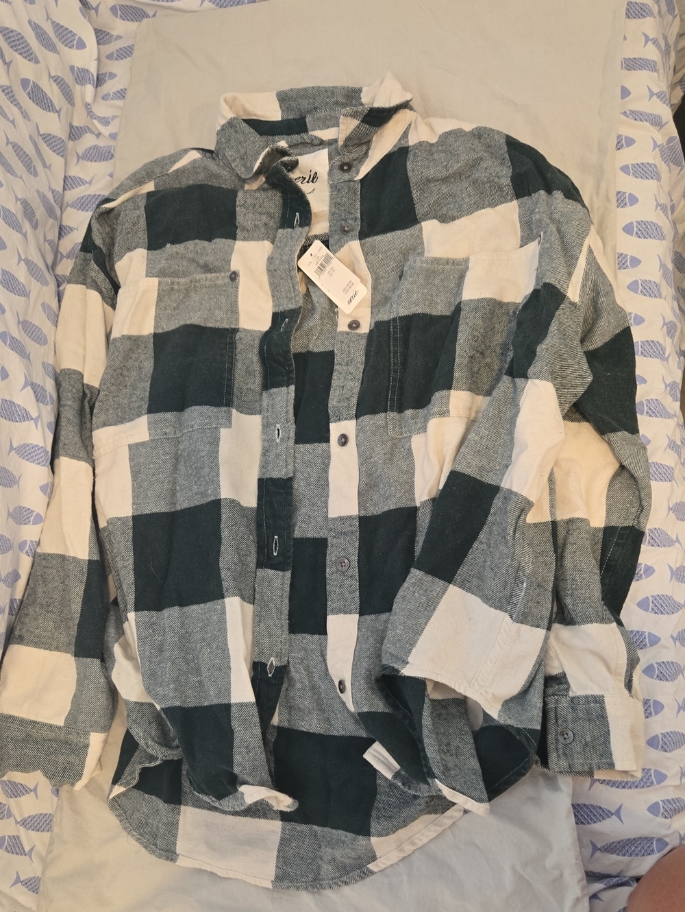 American Eagle Outfitters Black and White Plaid Button-Down Shirt